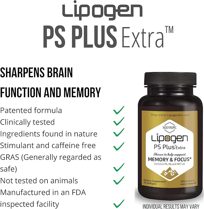 PS Plus Extra Brain Booster Supplement – 133mg Phosphatidylserine for Memory Focus &amp Cognitive Support – Premium Brain Health Formula – One Month Supply (Pack of 2-60 Softgels)