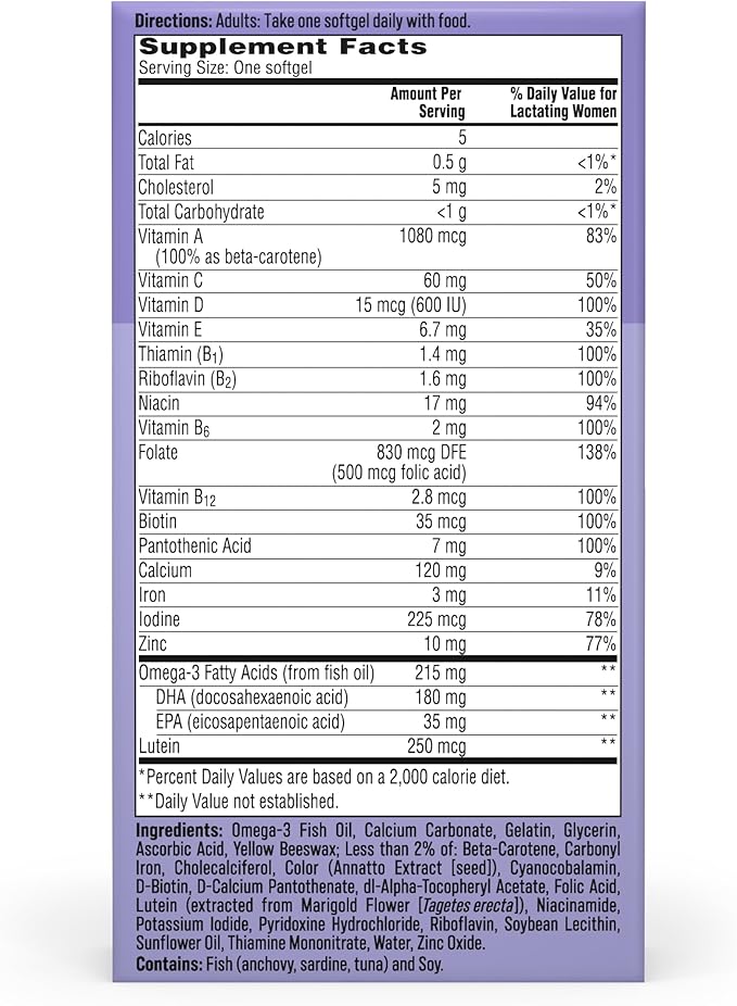 One A Day Postnatal Vitamins for Women Postnatal Multivitamin with Folic Acid Omega-3 DHA B Vitamins Support Immune Health Breastfeeding Post Partum Essential Nutrients for Women 60 Ct