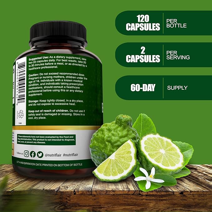 NutriFlair Organic Citrus Bergamot 1400mg 120 Capsules - 25:1 Bergamia - Essential Oil and Citrus Bioflavonoids - Natural Heart Health Supplements for Women and Men - Non-GMO Pills