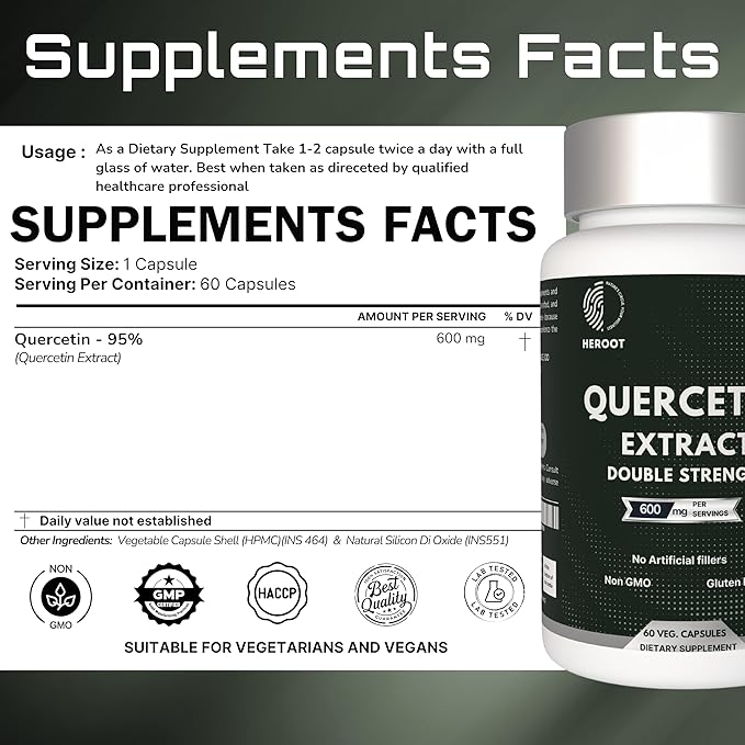 Quercetin Extract Capsules Non-GMOGluten-Free Vegetarian Supports Overall Health Strength Energy (120 Capsules)