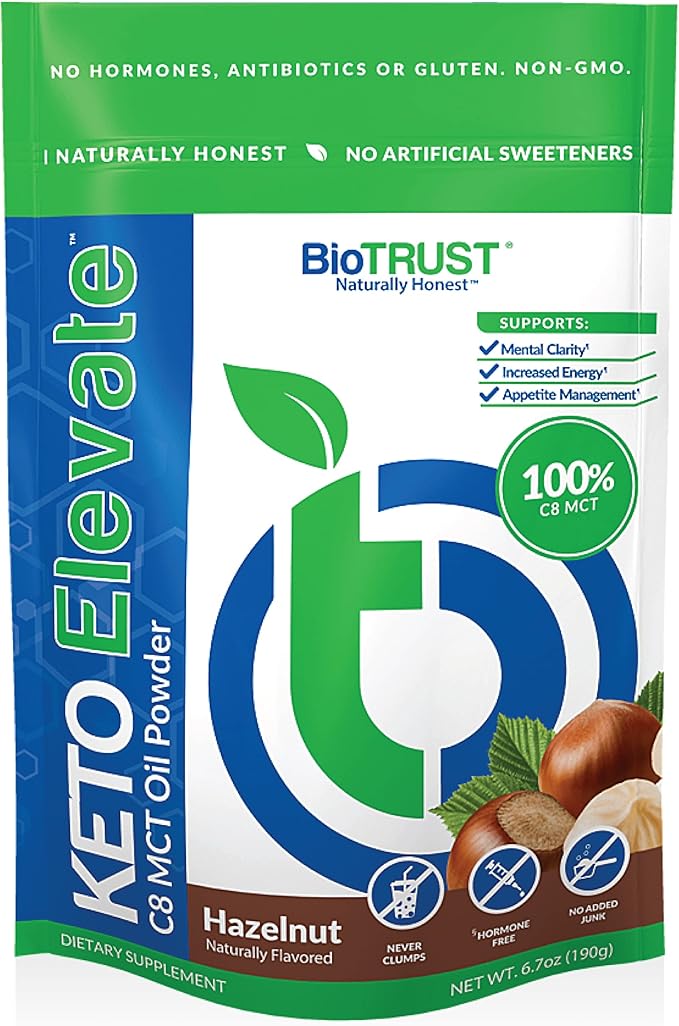 BioTrust Keto Elevate Pure C8 MCT Oil Powder (Hazelnut) BlenderBottle Bundle