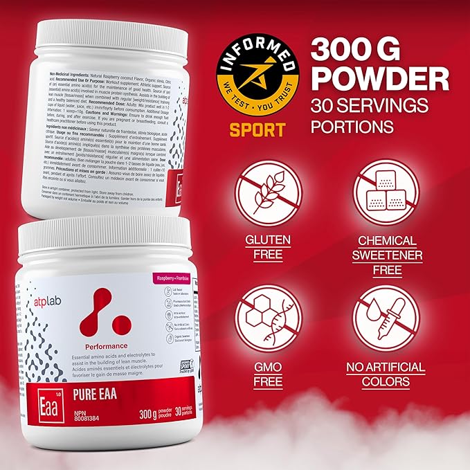 ATP LAB Pure EAA Powder 300g - Raspberry Flavor - Complete 11 EAAs Blend - L-Lysine &amp L-Methionine Supplement - Essential Amino Acids with Electrolytes for Active Living and Post-Exercise Support