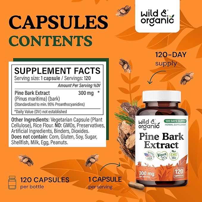 Wild &amp Organic Pine Bark Extract 120 Capsules &amp Grape Seed 120 Capsules