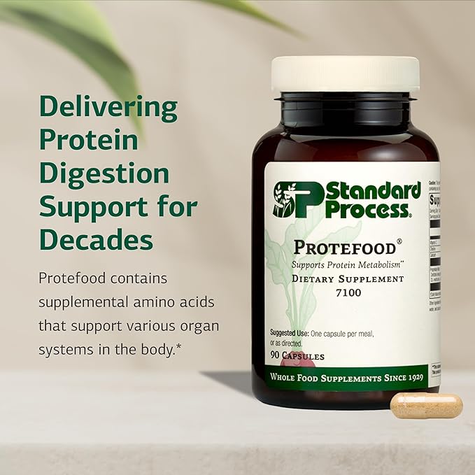 Standard Process Protefood - Protein Metabolism Support Supplement - Aids Bone &amp Immune Health - Whole Food-Based Supplement for Cellular Health Support - Includes Calcium &amp Vitamin C - 90 Cap