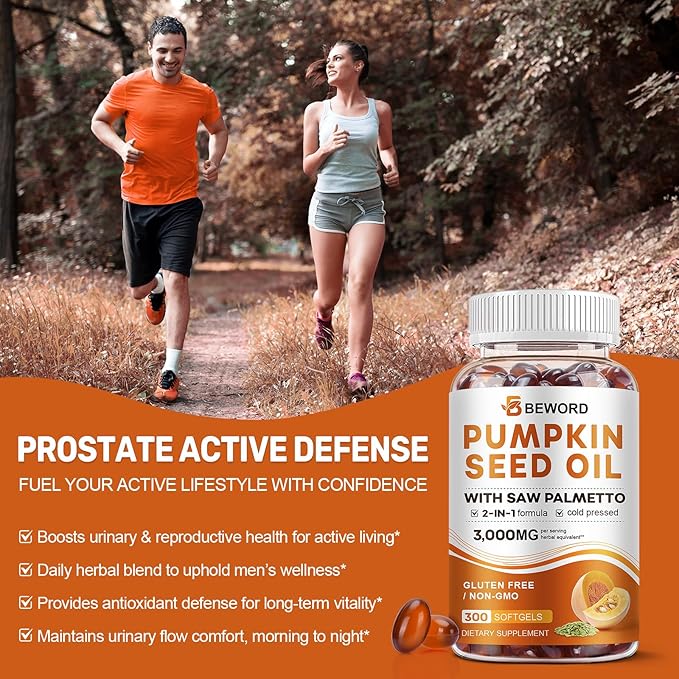 Pumpkin Seed Oil with Saw Palmetto Capsules 3000mg/serving 300/600 Softgels | Cold Pressed Pure Virgin Oil Essential Fatty Acids &amp Phytosterols | Supports Hair Urinary Bladder &amp Prostate