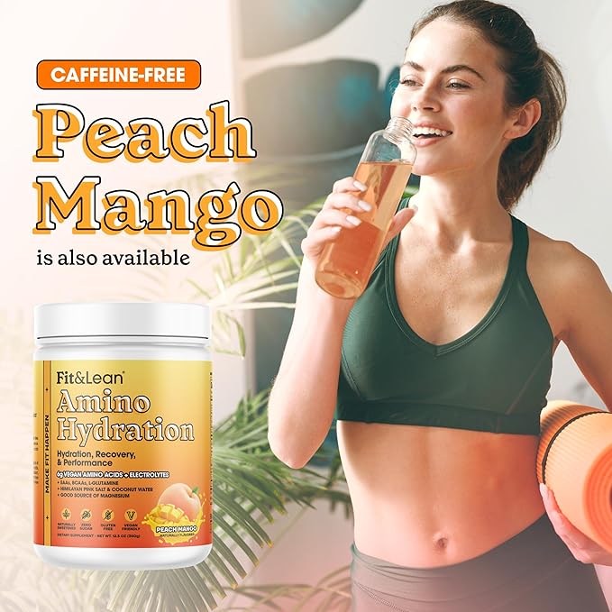 Fit &amp Lean Amino Hydration Plus Energy Pre Workout Powder 6g Vegan Essemtial Amino Acids EAA BCAA Glutamine Electrolytes &amp Natural Caffeine Pink Lemonade 30 Serve