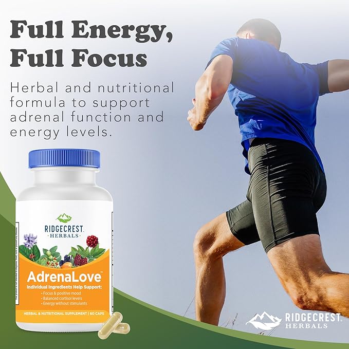Ridgecrest Herbals AdrenaLove Stress and Energy Support Supplement (60 Vegan Caps 30 Serv)