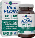Vital Planet - Vital Flora Men 55+ Daily Probiotic 60 Billion CFU 60 Diverse Strains 7 Organic Prebiotics Immune Support Gas Relief Colon and Digestive Health Probiotics for Men 30 Capsules