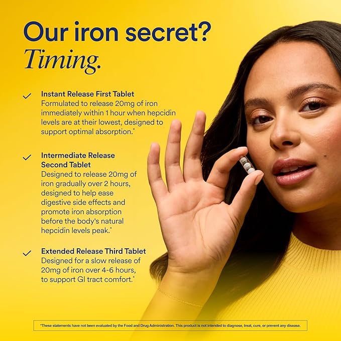 Ritual Iron Bisglycinate Supplement - 60mg - Gentle Support for Women with Low Iron Levels &amp Blood Boosting** - 48-Hour Dosing Routine - Plus Vitamin A C - Vegan - Citrus - 15 Capsules - 15 Servi