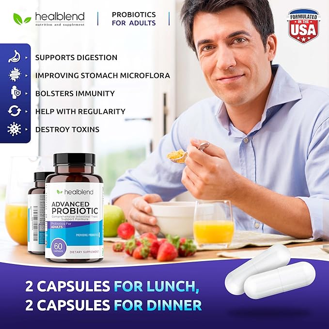 Advanced Probiotic Caps Dietary Supplement Capsules and Probiotic Caps Dietary Supplement Capsules - Probiotics for Women and for Men Digestive Health