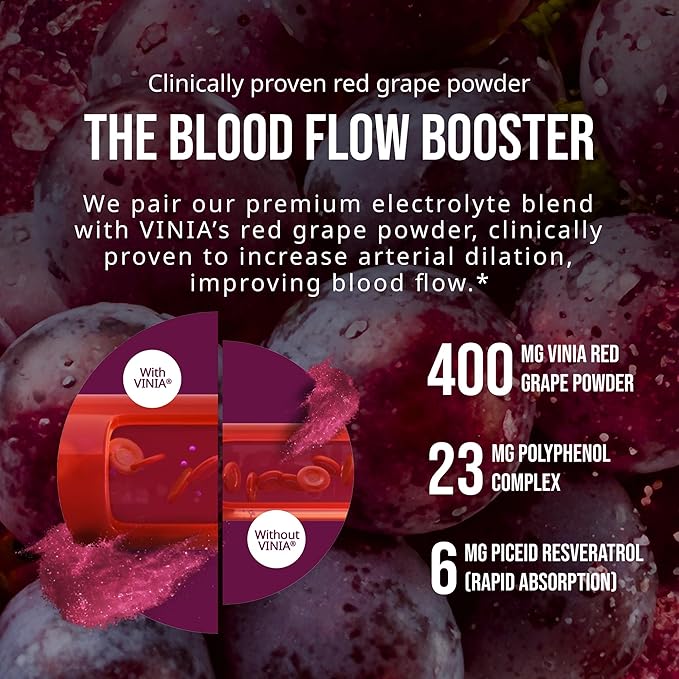 VINIA Piceid Resveratrol Supplement + Electrolyte Hydration Powder Mix Berry | Blood Flow Heart &amp Circulation Support | 60 Caps + 30 Sticks