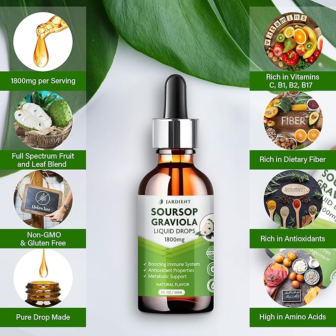 Soursop Bitters Extract Liquid Oil : Graviola Soursop Extract- Organic for Cell Support and Regeneration- Soursop Tincture Edible 2Fl oz x 2Pack