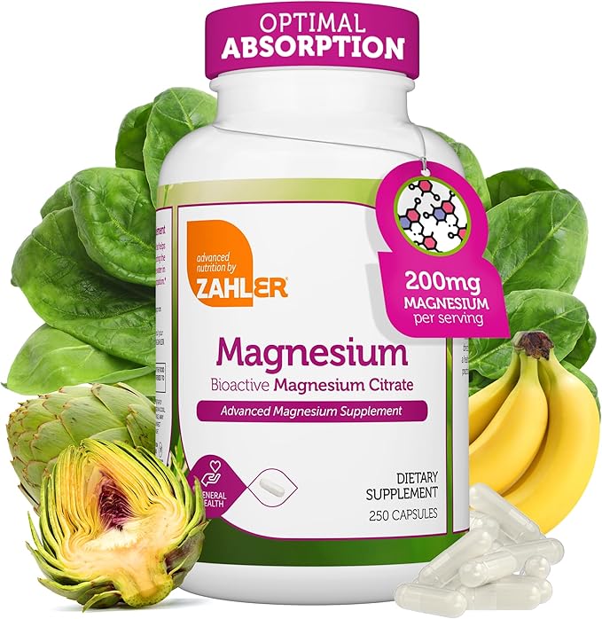 Zahler - Magnesium Supplement Capsules 200 mg (250 Count) Certified Kosher Bioactive Magnesium Citrate for Max Absorption - Natural Magnesium Mineral for Men &amp Women - Best Magnesium Supplements