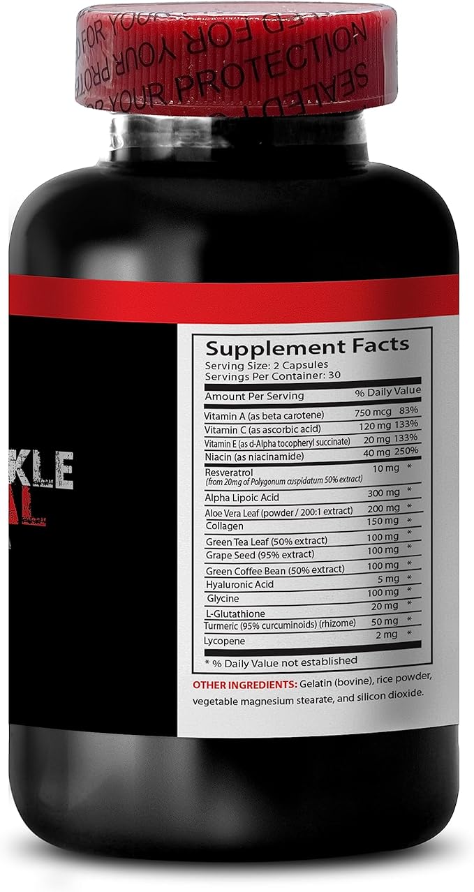 Anti-Wrinkle Complex - Anti-Wrinkle Turmeric Root Blend Vitamin E Hydrolyzed Collagen Green Tea Leaf Complex L-Glutathione Beauty Complex Grape Seed Glow Renewal Niacin Aloe Vera 3Bot