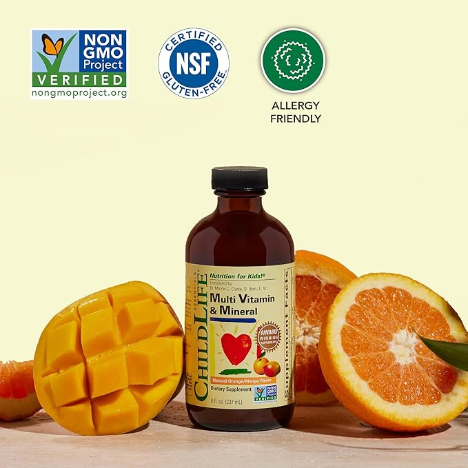 CHILDLIFE ESSENTIALS Kids Multivitamin &amp Mineral - Kids Vitamins Liquid Multivitamin for Kids Toddler Multivitamins Liquid Vitamins Baby Multivitamin - Natural Orange &amp Mango 8 Fl Oz (Pac