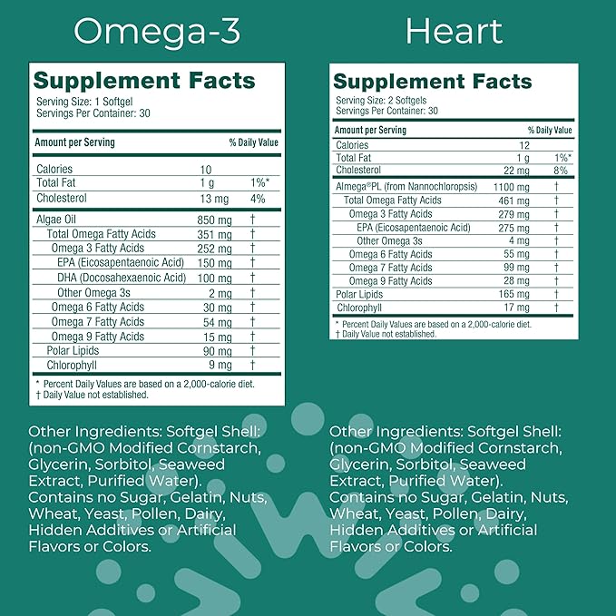 Iwi Omega-3 &amp Heart Omega-3 Bundle 30 Servings Vegan Plant-Based Algae Omega 3 Krill &amp Fish Oil Alternative No Fishy Aftertaste