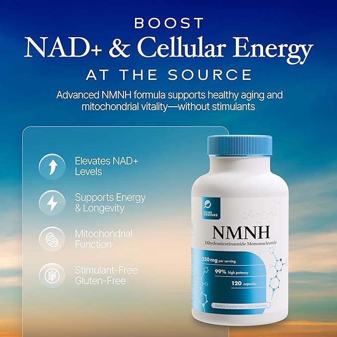Prime Powders NMNH: Dihydronicotinamide Mononucleotide (120 Capsules) NAD+ Support NR NAD Supplement