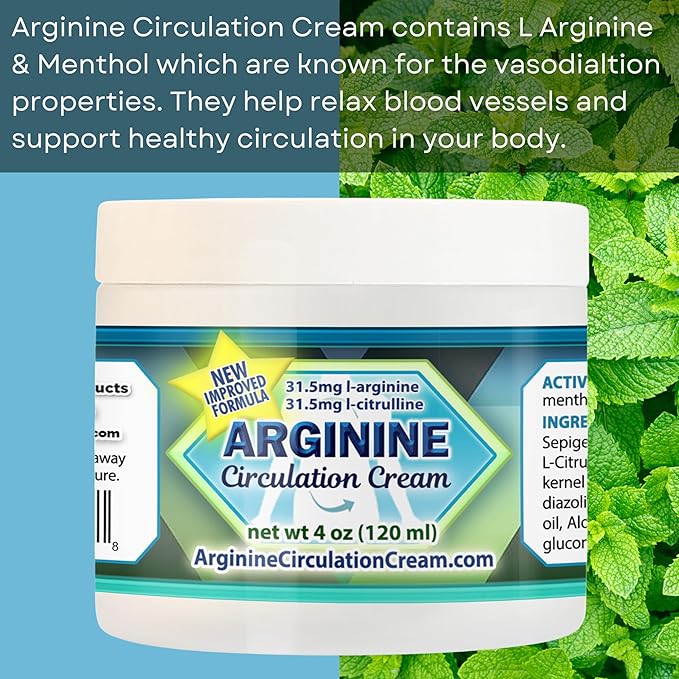 Arginine Circulation Cream 4 oz - Menthol L Arginine &amp L Citrulline Lotion - Supports Healthy Leg &amp Body Blood Flow - Whole Family Products