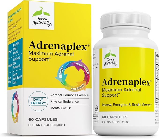 Terry Naturally Adrenaplex - Adrenal Gland Function Supplement - Glandular Support with Vitamins C &amp B6 - Dietary Supplement to Support Healthy Adrenal Function - 60 Capsules