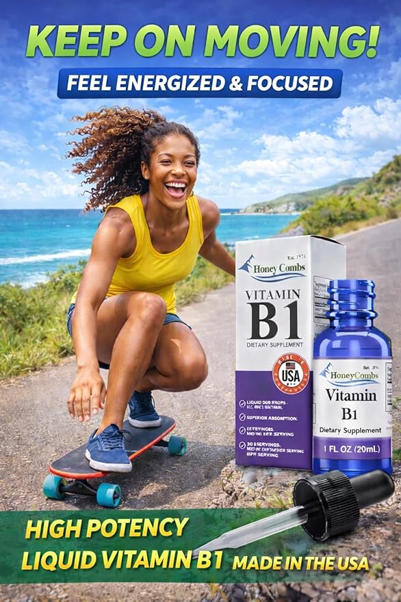 Vitamin B1 (Thiamine) Drops - High Potency Thiamine Vitamin B1 Extract - Vegan Alcohol-Free Non-GMO Vitamin Liquid - Maintain Nervous System Health Support Digestion &amp Boost Energy 1 Fl Oz.