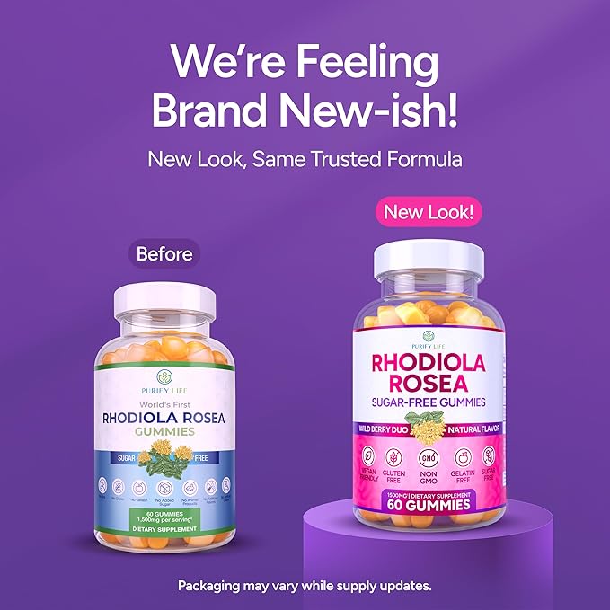 Sugar-Free Rhodiola Rosea Gummies (1500mg/Serving) Cortisol Detox &amp Adrenal Support Rhodiola Rosea Supplement for Mood Stamina &amp Performance Motivation Non-GMO 60 Vegan Chews