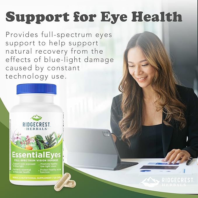 Ridgecrest Herbals EssentialEyes Natural Eye Vitamin Supplements Contains Lutein Zeaxanthin Bilberry Extract Supports Eye and Vision Health (120 Vegan Caps 30 Serv)