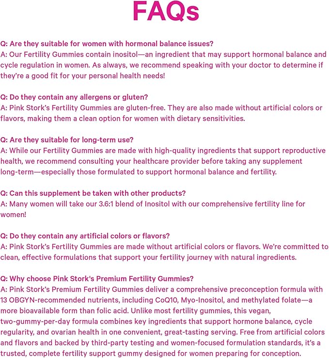 Pink Stork Premium Fertility Gummies | Fertility Supplements for Women with CoQ10 Myo-Inositol + Prenatal Vitamins | Conception Support | Hormone Balance for Women Ovarian Care - 60 Gummies