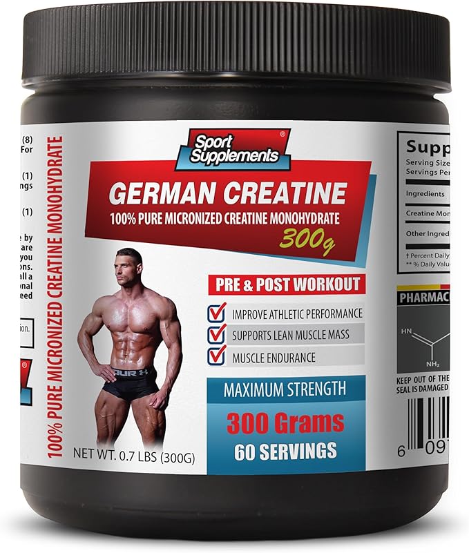 Muscle Pump Testosterone Booster - German CREATINE - 100% Pure MICRONIZED CREATINE MONOHYDRATE - Creatine for Bodybuilding - 1 Can 300 Grams (60 Servings)