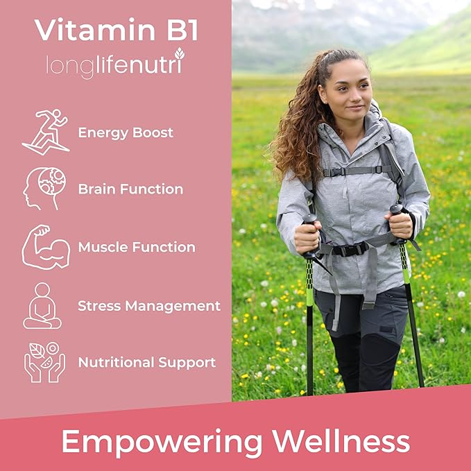 LongLifeNutri Vitamin B1 Liquid Drops - Thiamine Mononitrate Organic Supplement for Energy and Nerve Health Fast Absorption 4 FL OZ 5-Month Supply Lab Tested Made in USA