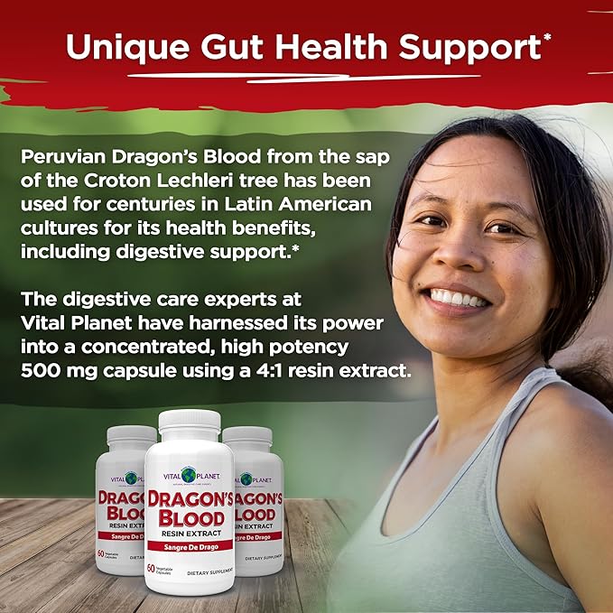 Vital Planet - Dragon's Blood Resin Extract Croton Lechleri Sangre de Drago (Grado) Digestive Supplement Sustainably Sourced from Amazon Rainforest of Peru 500mg 60 Capsules-Pack of 2