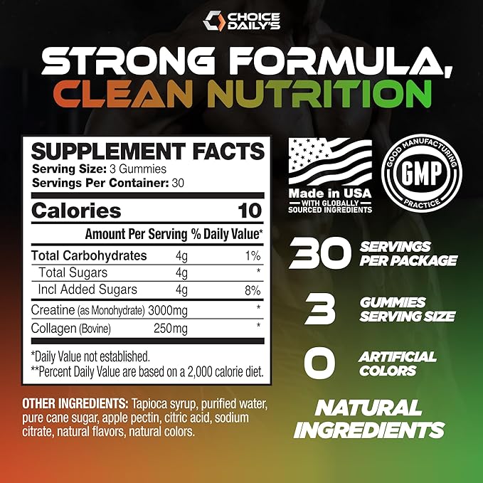 Creatine Gummies - 90 Vegan Friendly Chews - USA Made - Boosts Recovery - Builds Muscle - Enhanced Cognitive Benefits (Large Strawberry Watermelon)