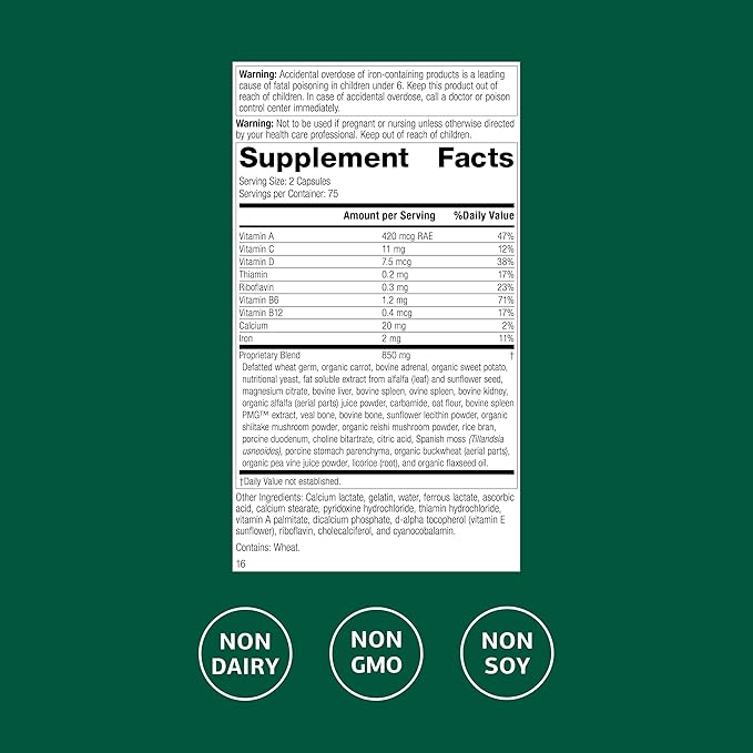 Standard Process Catalyn with Iron - Supplement for Energy &amp Metabolism Support - Includes Vitamins A C &amp D - Non-Dairy &amp Non-Soy - 150 Capsules (75 Servings)