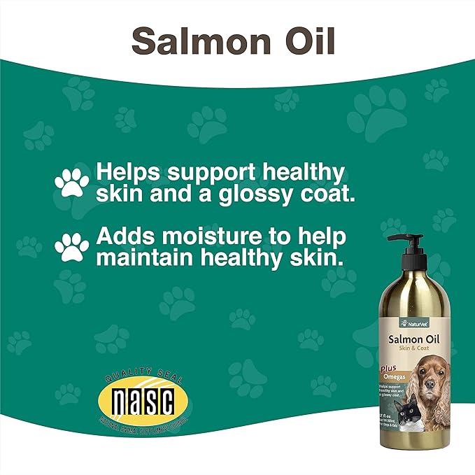 NaturVet – Salmon Oil Skin &amp Coat Plus Omegas | Supports Healthy Skin &amp Glossy Coat | Natural Source of Omega-3 &amp 6 Fatty Acids | for Dogs &amp Cats (17 oz Oil)