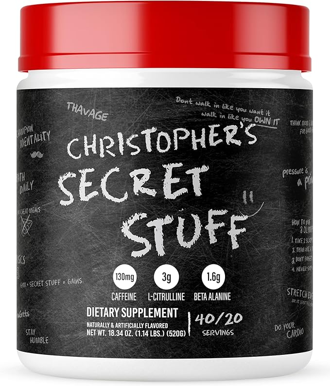 RAW Christopher's Secret Stuff Pre Workout Powder Thavage (Tastes Like Winning) - Chris Bumstead CBUM Preworkout Supplement for Men &amp Women - Working Out Hydration &amp Energy - 40 Servings