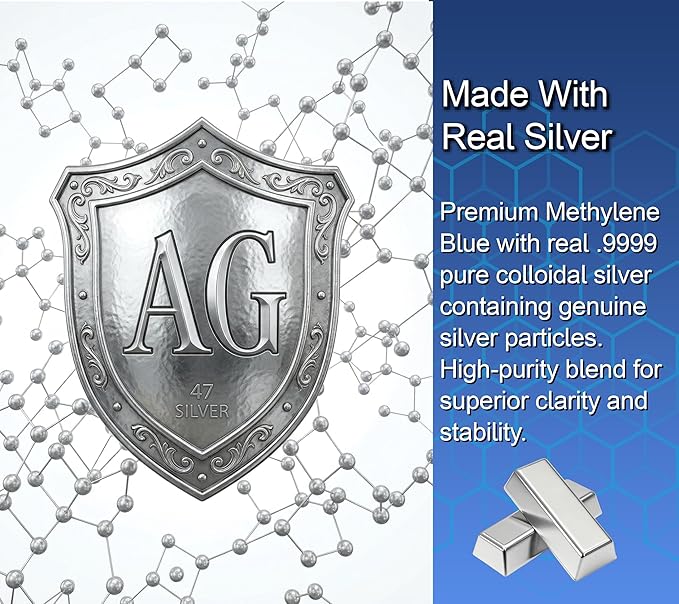 New Methylene Blue 1% Wtih Colloidal Silver Angels Lab |USP-Grade Methylthioninium Chloride Liquid | High Purity Dietary Supplement for Brain Function &amp Cognitive Health |2oz Glass Dropper Bottle…