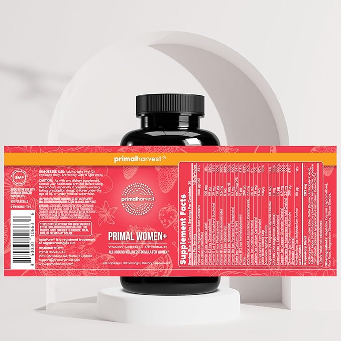 Primal Creatine Powder + Primal Women+ Multivitamin Bundle | 2-Pack | Support Strength Recovery Energy &amp Women’s Wellness | 30 Servings Each