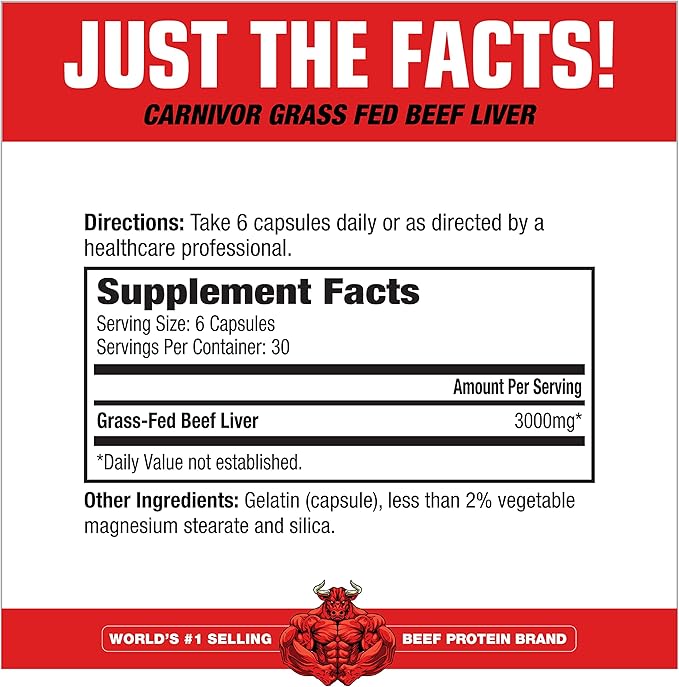 MuscleMeds Carnivor Beef Liver Capsules Energy Production Muscle Recovery Immunity Non-GMO Liver Health Supplement Grass Fed 180 Capsules