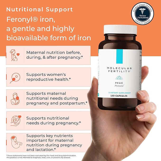 Peak Prenatal - Doctor Formulated Prenatal Vitamins for Women - Third Party Tested Fertility Supplement - Choline Methylated Folate Vitamin D Iron Probiotics - 30 Day Supply