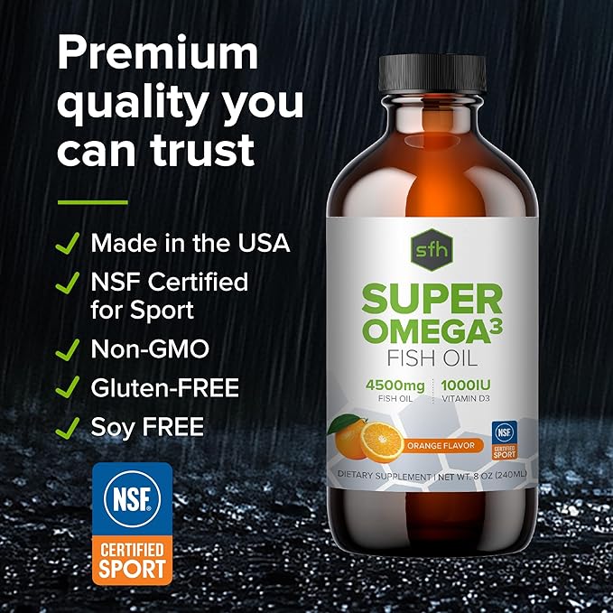 SFH Omega 3 Fish Oil Liquid 3400mg |EPA &amp DHA + 1000 IU Vitamin D3 | Lemon Flavor Liquid Fish Oil Supplement | Sustainably Sourced Alaskan Pollock | 8 fl oz