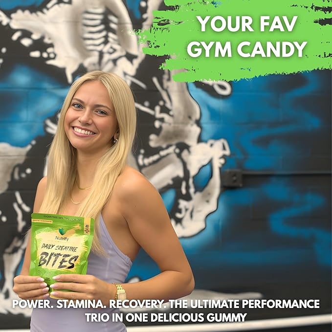Nutrify Daily Creatine Gummies for Women and Men - 4g Creatine Monohydrate per Serving for Muscle Growth &amp Recovery - Sugar-Free Low-Calorie with Vitamin B12 for Energy Boost (Citrus Surge)