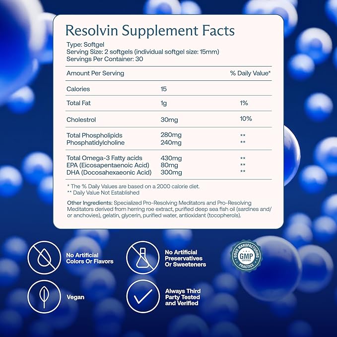 BodyBio Resolvin - Specialized Pro-resolving Mediators SPMs with Herring Caviar Extract - Support Healthy Inflammation Response Skin Repair Joint Comfort &amp Brain Health