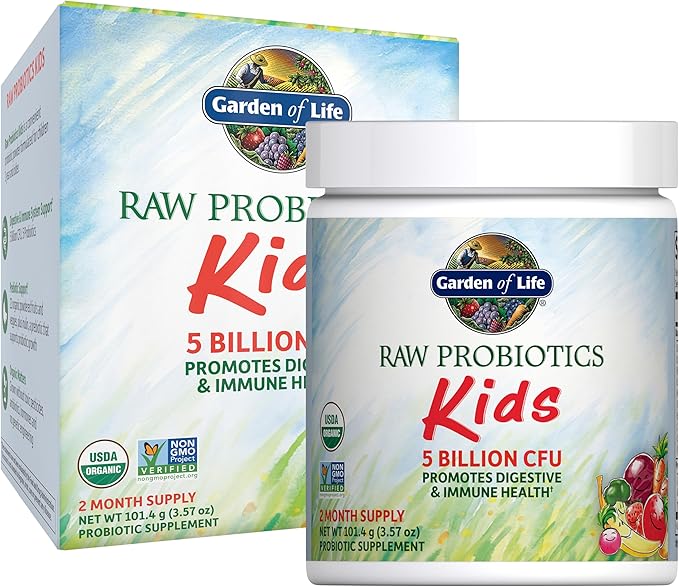 Garden of Life Raw Probiotics Kids - 5 Billion CFU - Whole Food Probiotic for Gut Health &amp Immune Support - for Children Ages 1 Year &amp Older - 60 Servings