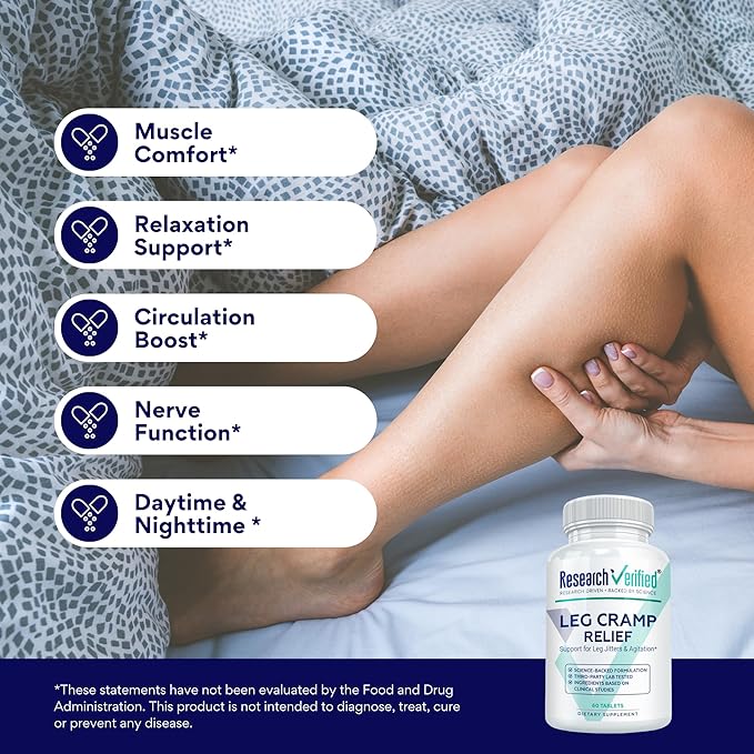 Research Verified Leg Cramps - Magnesium B Vitamins Ginger Chamomile BioPerine - Circulation Support - Vegan - 180 Capsules 3 Month Supply