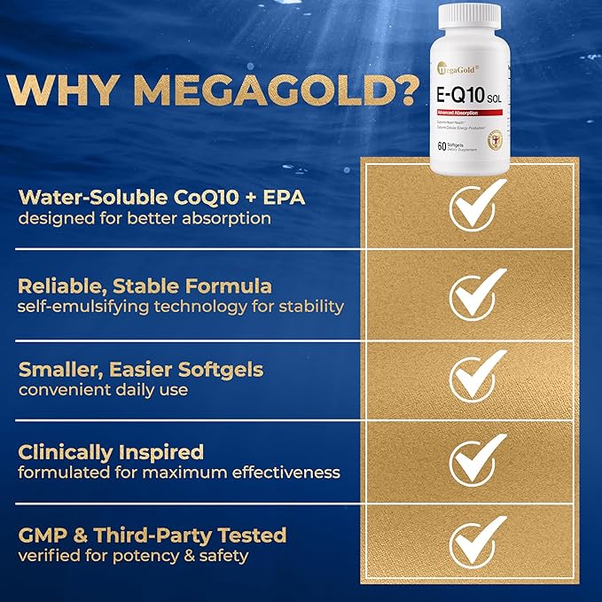 E-Q10 Sol Advanced Absorption Fish Oil - Fish Oil with Coq10 100mg EPA Antioxidant for Cardiovascular Health &amp Energy* Coenzyme Q 10 Supplement for Men and Women - 60 Count Softgels