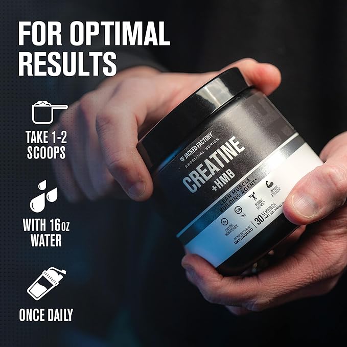 Jacked Factory Creatine HMB Powder Supplement with Creatine Monohydrate &amp HMB for Men &amp Women for Muscle Growth Increased Strength Enhanced Energy - 30 Servings Unflavored