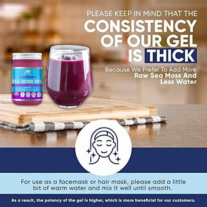 Sea Moss Gel by BioVitalica - Irish sea Moss raw Organic - Premium Quality - Dr Sebi Vegan superfood for Cells - 100% Natural Seamoss Gel - (Pack of 2 Elderberry)