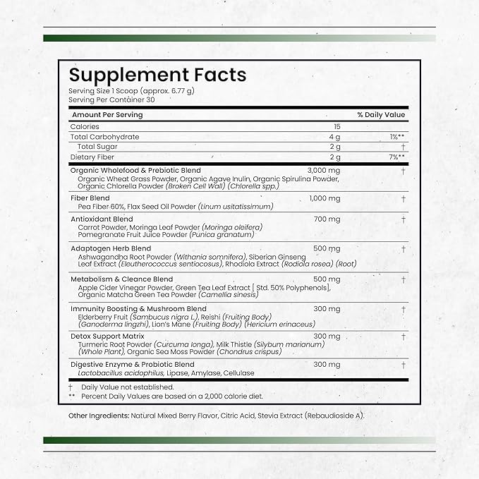 Nature's Pure Blend Super Greens Powder – Organic Greens Superfood Powder Supplements for Green Juice &amp Smoothie – Probiotic - Drink Mix for Energy Wellness and Digestion (Matcha Flavor 30 Servin