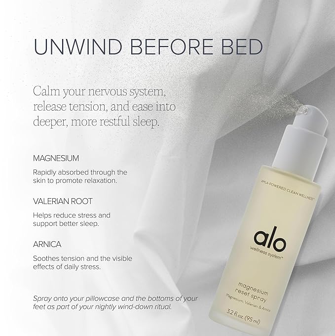 Alo Magnesium Reset Body Spray + Mini | For Sleep &amp Natural Stress Relief – Calming Blend with Magnesium Valerian Root Arnica &amp Essential Oils | Made in USA - 3.2 oz + 0.7 oz