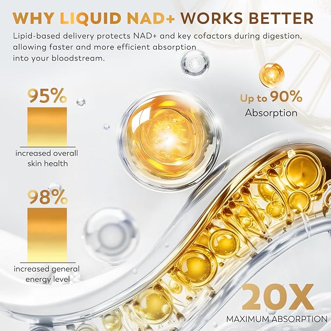 NAD+ Liquid Supplement 1500mg - NAD Nicotinamide Riboside &amp Resveratrol with PQQ CoQ10 NAD Plus Help Support Absorption - Boosts Cellular Energy Overall Vitality for Women &amp Men (30 Packets)