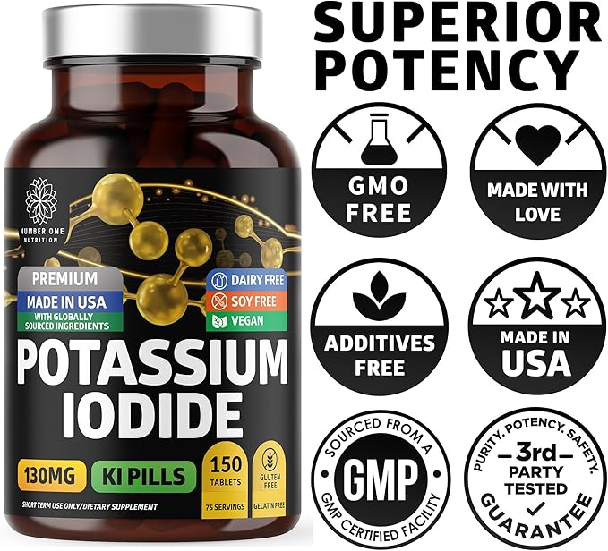 Premium Potassium Iodide Tablets Natural KI Pills to Support Immunity 130 mg per Serving 300 Count